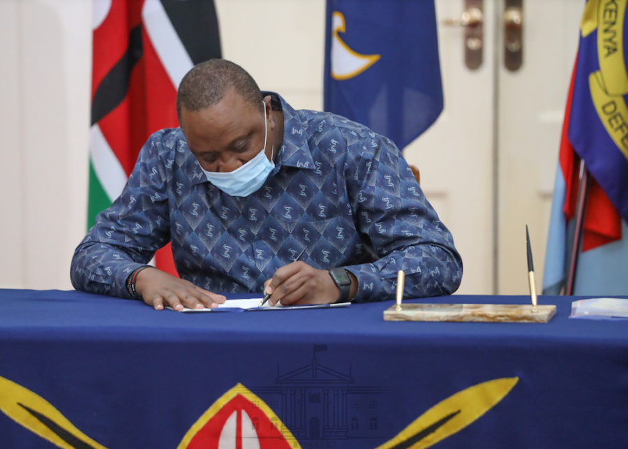 Uhuru Kenyatta signing into law the Kenya Institute of Curriculum Development (Amendment) Bill of 2019 at State House Nairobi.